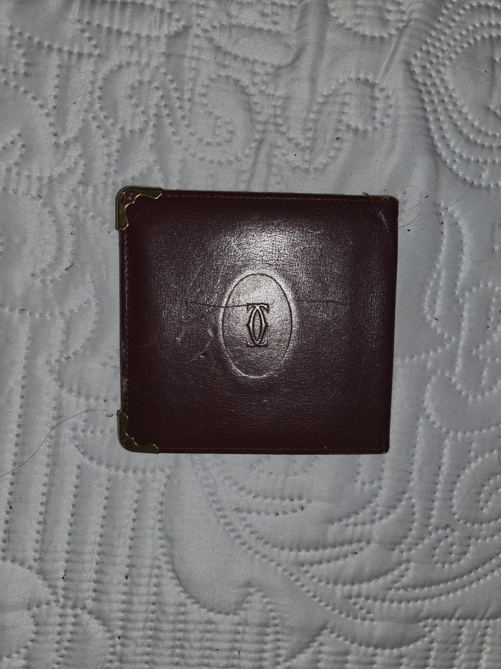 Cartier Burgundy Leather Wallet with Gold Corners